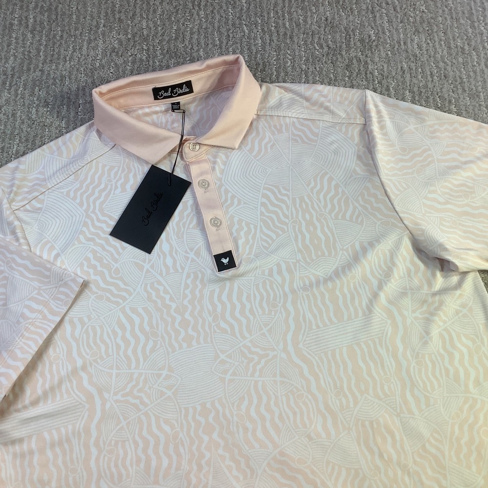 Bad Birdie Mens Peru Nights Pink Dogwood Core Polo Shirt Size L NWT